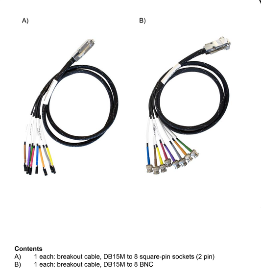 Set of interface cables: DB15M to 8 x 2-pin and DB15M to 8 x BNC, 1.21m