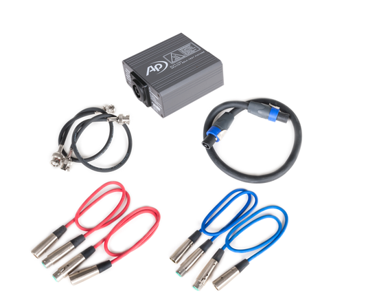 APx1701 Self-Test fixture, 2 x XLR-to-XLR cable (24 inches), BNC-to-BNC cable (14 inches), and Speakon-